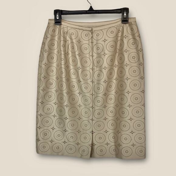 Talbots 100% Silk Embroidered Beige Tan Pencil Skirt Size 10P - Picture 3 of 6